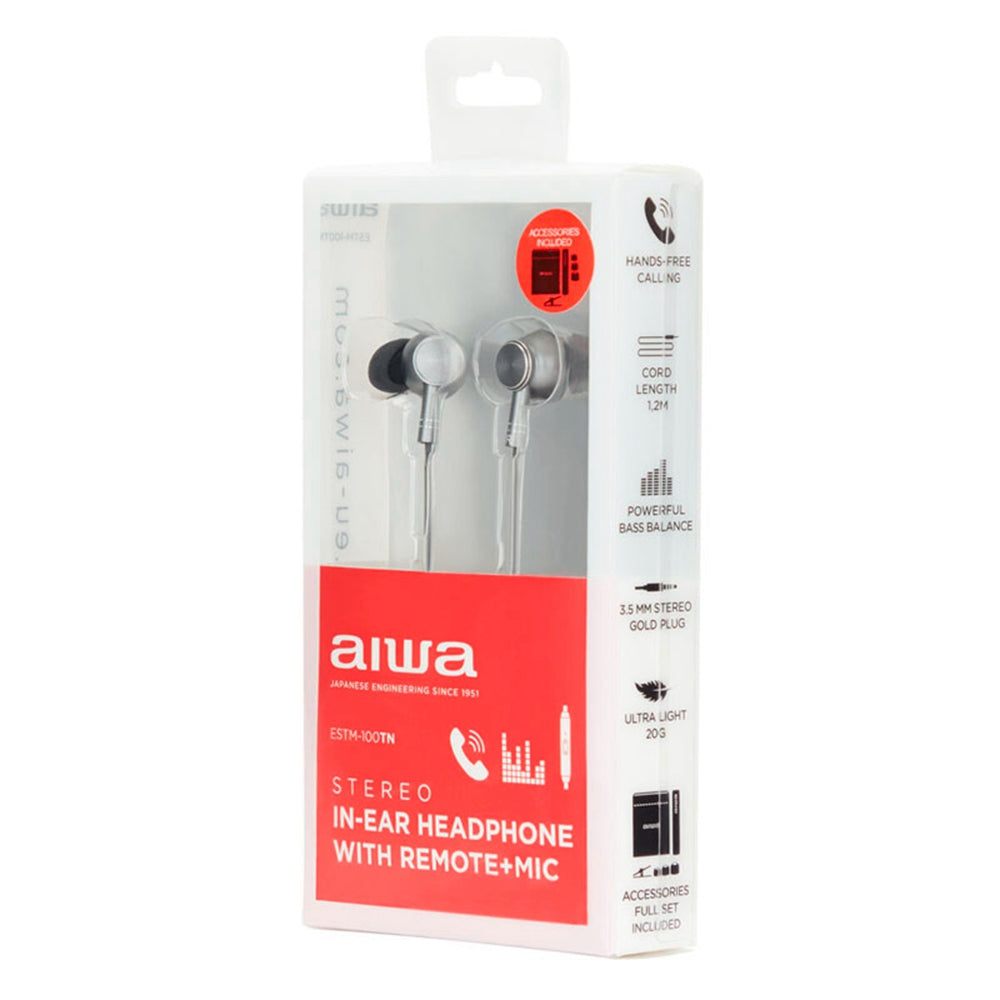 Aiwa ESTM-100BK, Auriculares In-Ear, Jack 3.5 mm