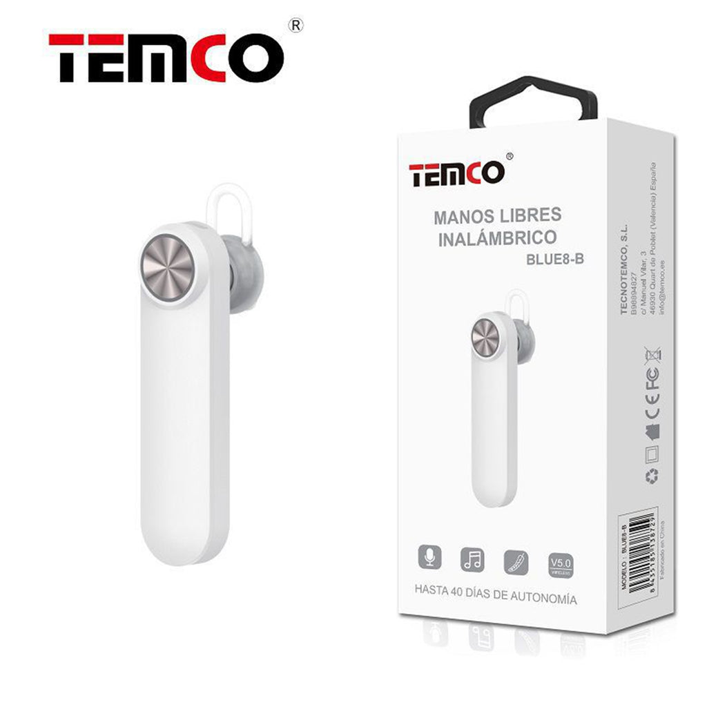 TEMCO BLUE8-B Manos Libres inalambrico Blanco