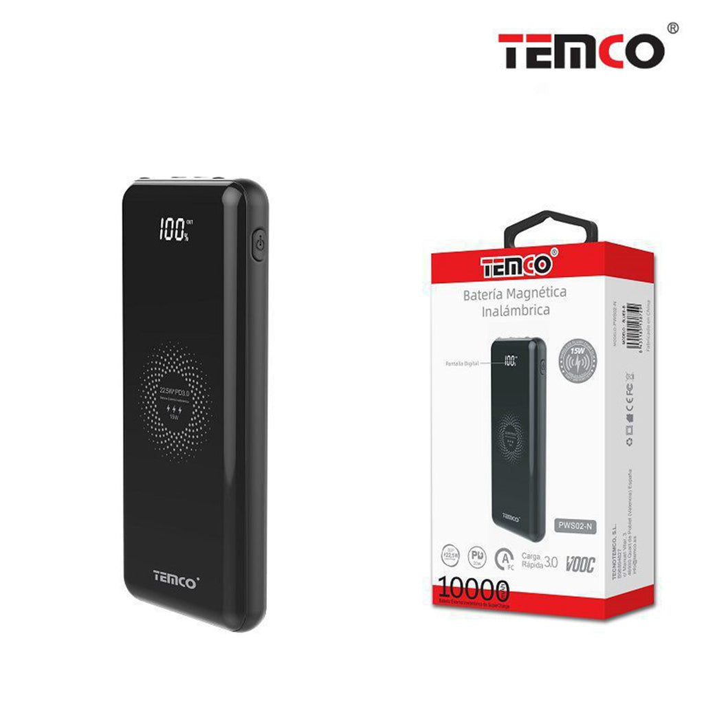 TEMCO PWS02-N Batería Magnética Inalambrica 10000 mAh Negro