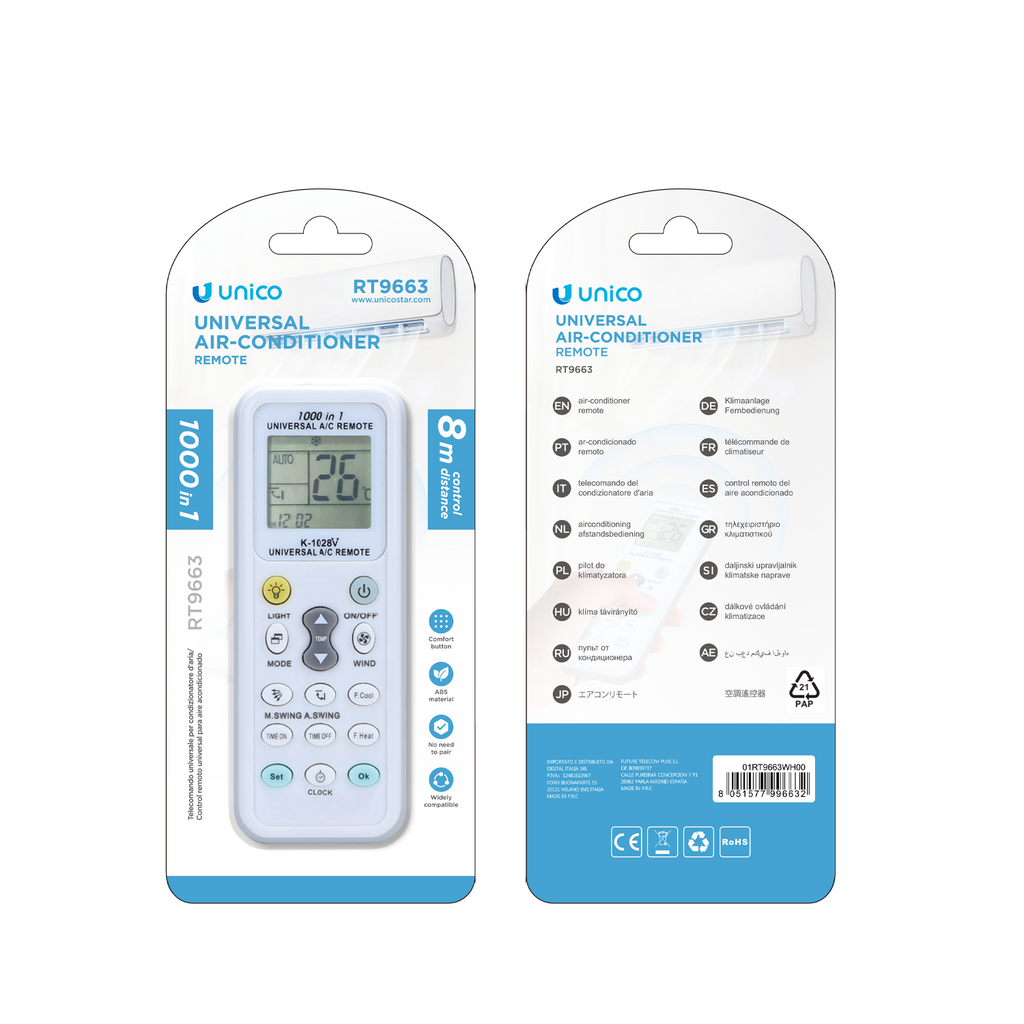 Unico RT9663 Mando a distancia universal para aire acondicionado