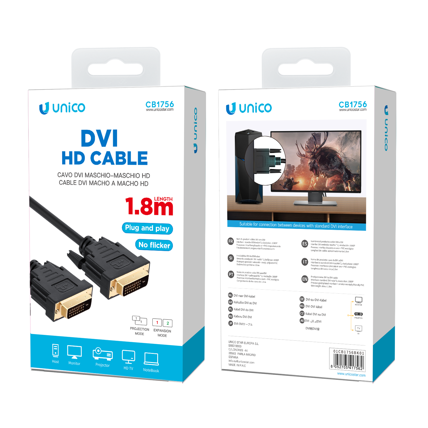 Unico CB1756 Cable DVI macho a macho versión 2.0