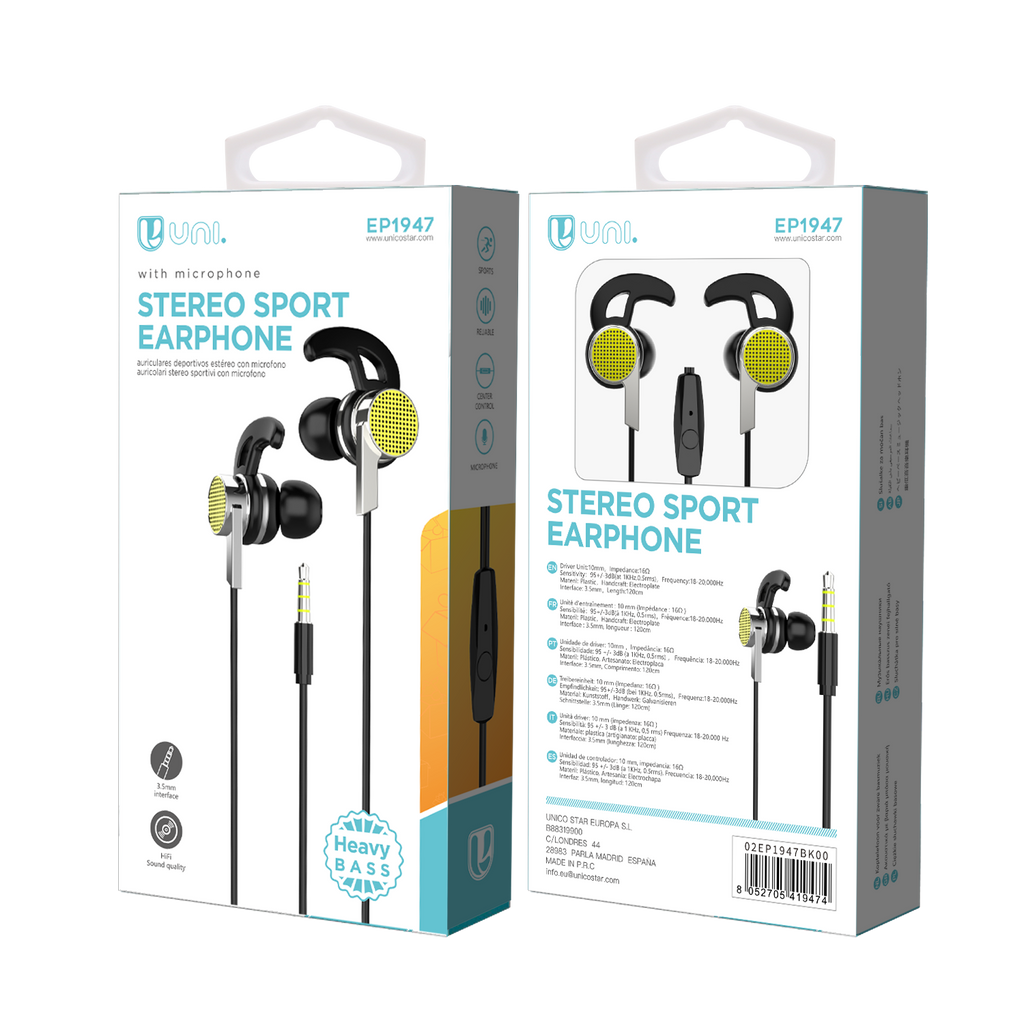 UNICO EP1947 Auriculares con cable UNI-Sports