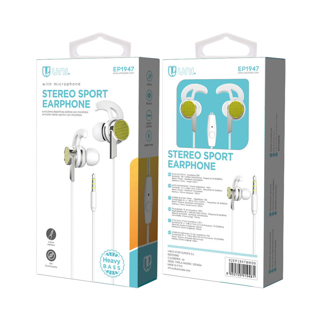 UNICO EP1947 Auriculares con cable UNI-Sports