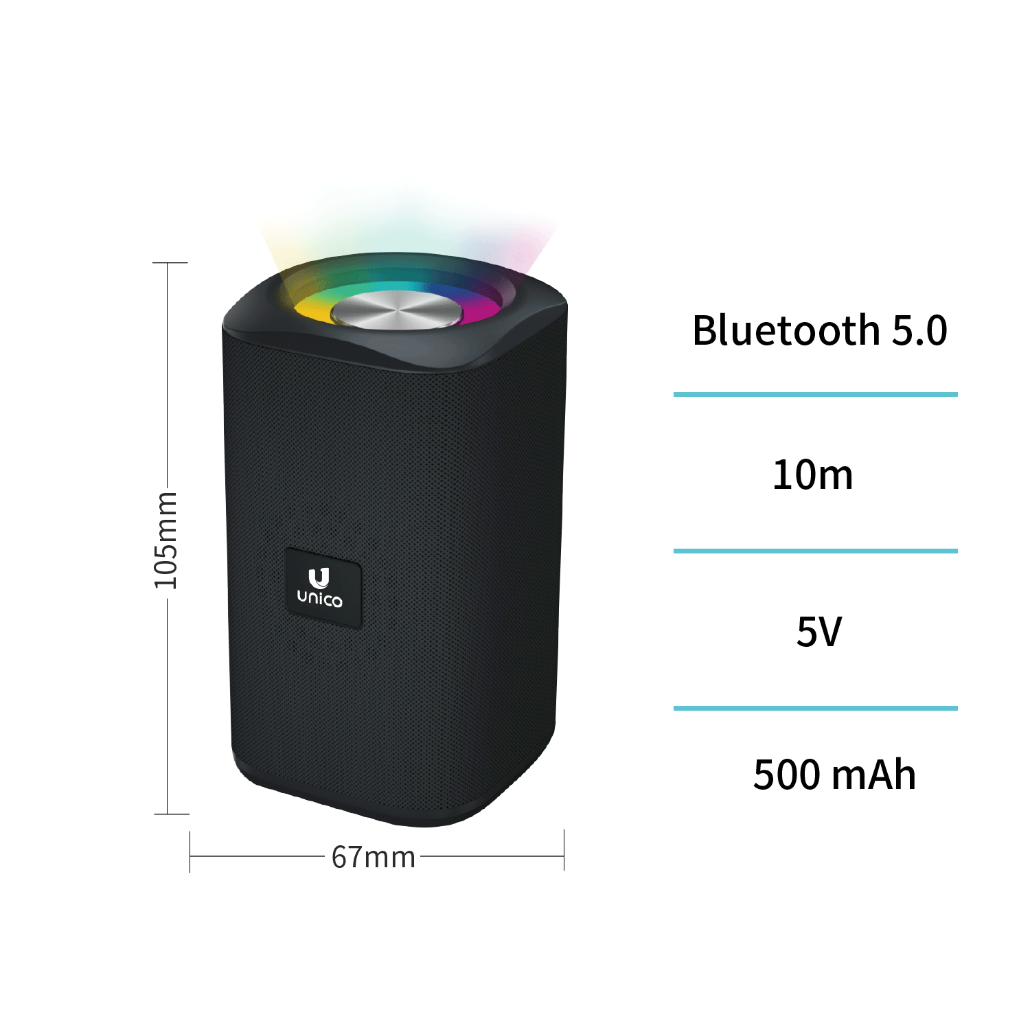 Unico BS9949 Altavoz bluetooth con luz anular de colores