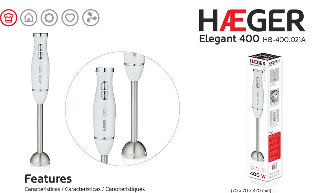 HAEGER HB-400.021A Elegant - Batidora de Mano 400W, 2 Interruptores de Toque fácil y Suave