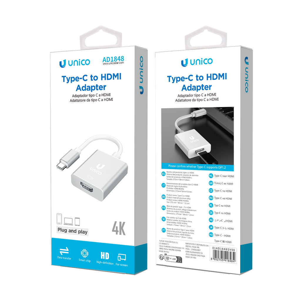 AD1848 Tipo-C macho a HDMI hembra Cable adaptador CE aprobado