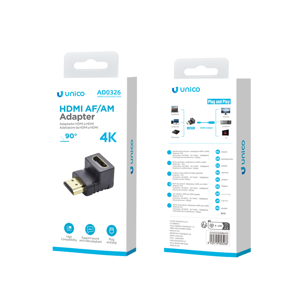 Unico AD0326 HDMI hembra a HDMI macho adaptador