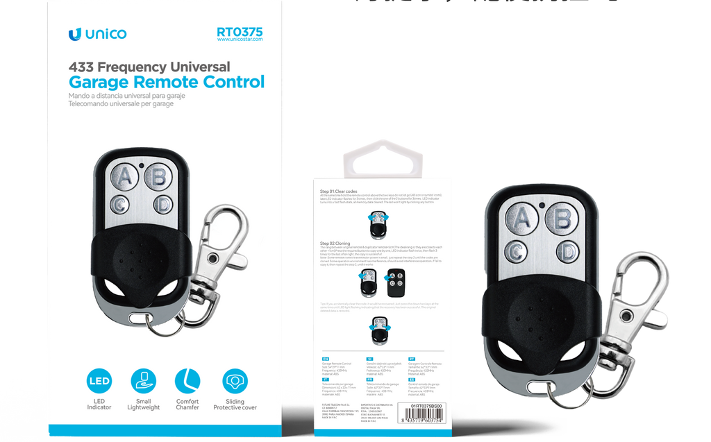 Unico RT0375 433 Frequency Universal Garage Remote Control Black+Silver