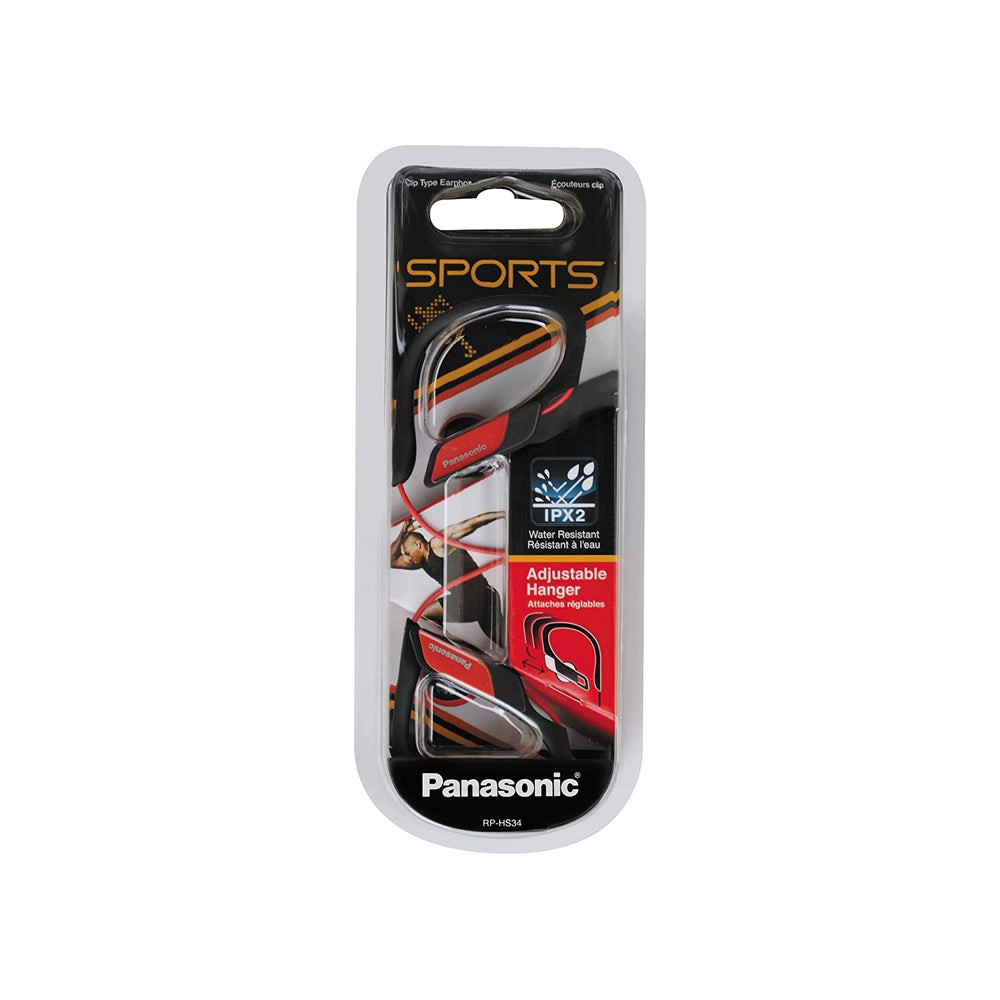 Panasonic RP-HS34E Auriculares Tipo Clip para Uso Deportivo, Resistentes al Agua, Ideales para Deportistas, Bajos Claros y Sólidos