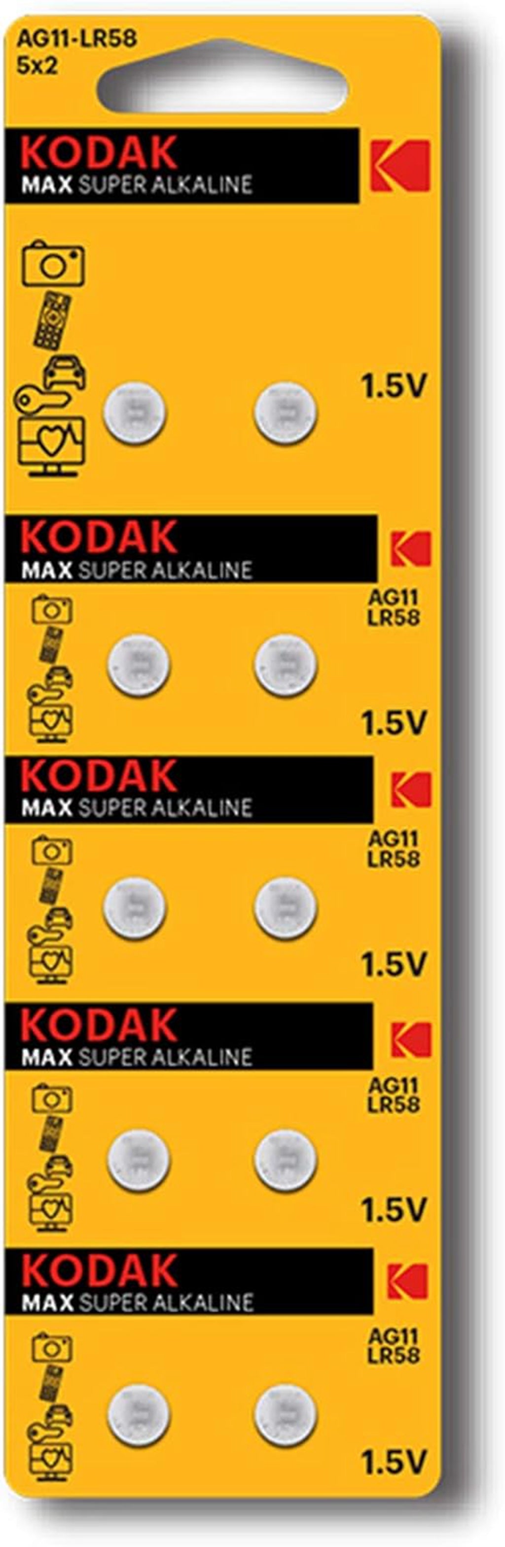 Kodak Pila de Botón MAX Alcalina AG11-LR58 1.5V Blister 10 uds