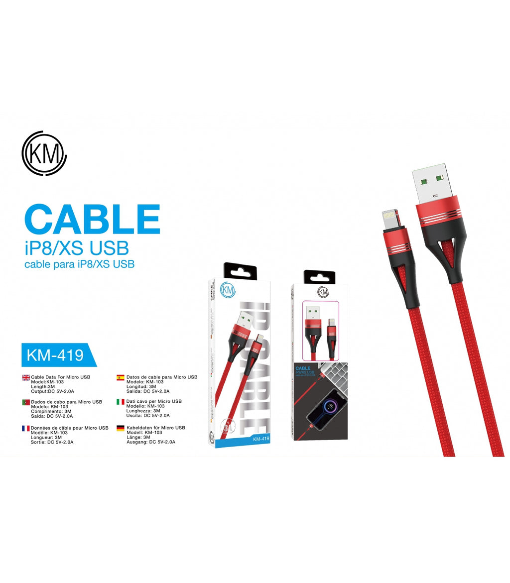 KM-419 cable de datos cola de pez IPHONE rojo 3A