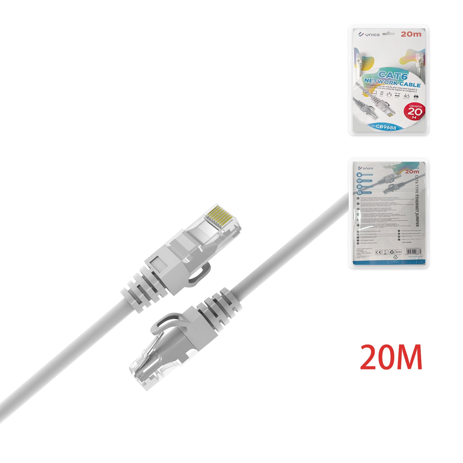 Unico CB9688 CAT.6 UTP Cable de red longitud 20m – OD5.8 – blanco