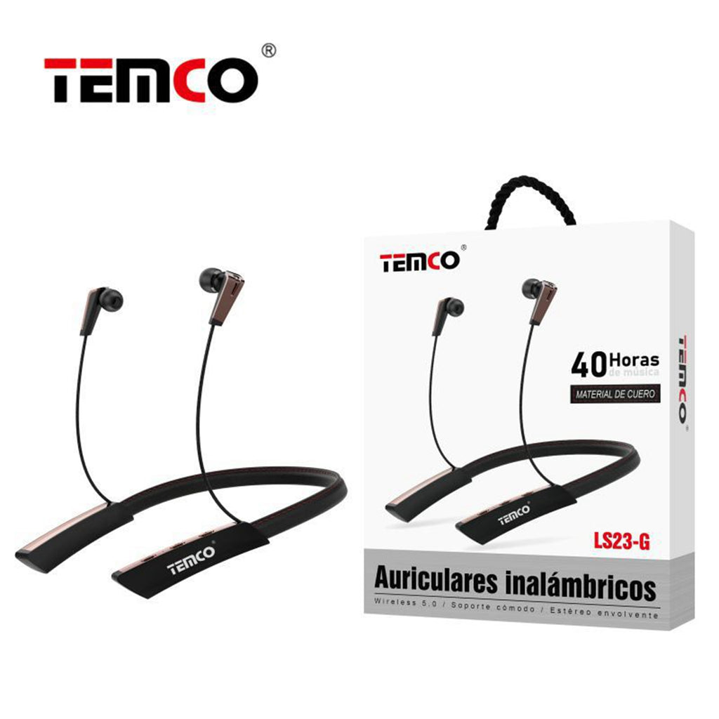 Temco LS23 Auriculares Inalámbricos de Cuero Marrón