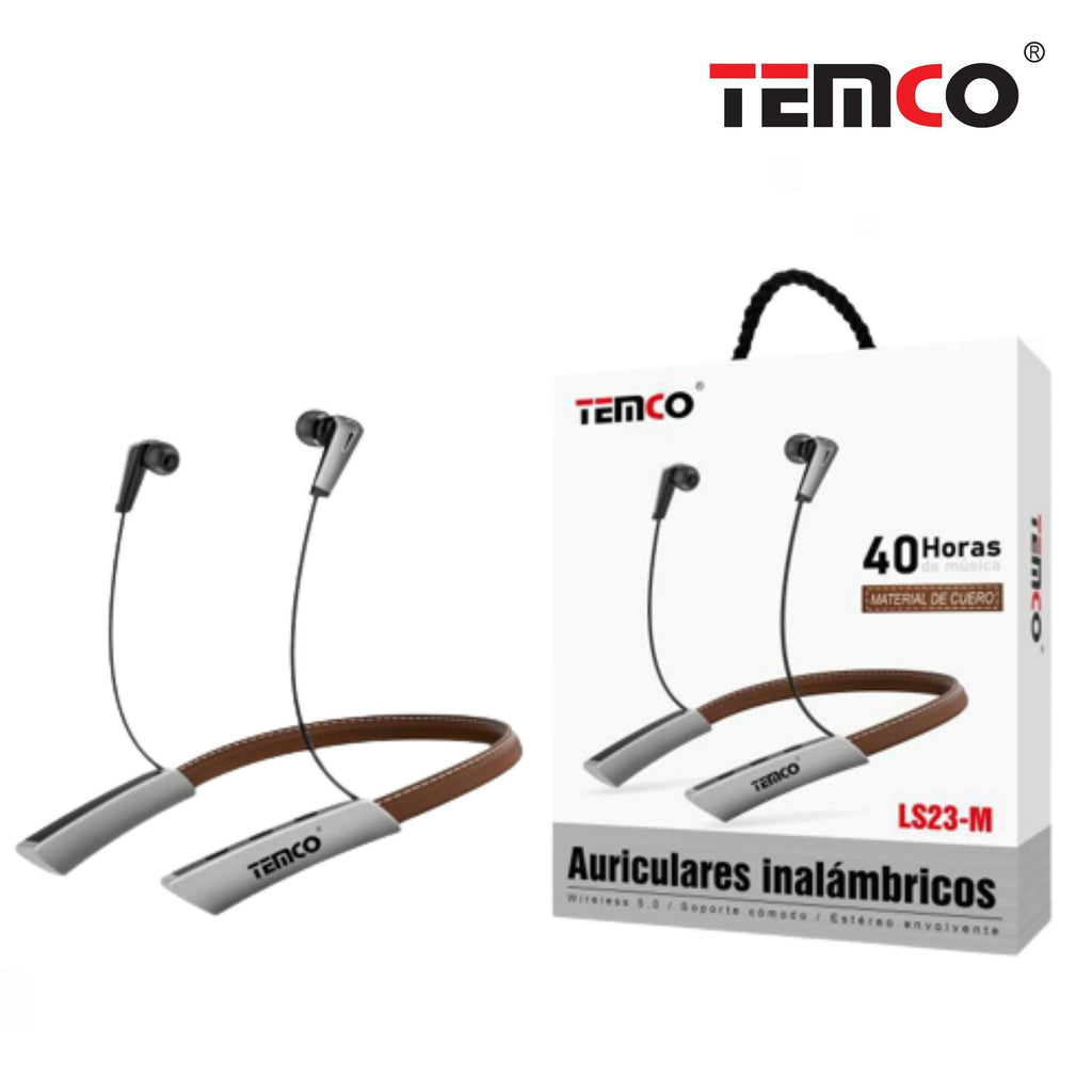 Temco LS23 Auriculares Inalámbricos de Cuero Marrón