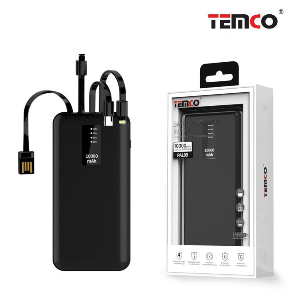 TEMCO PAL09 Batería Externa 10000mAh 4 en 1 Negro