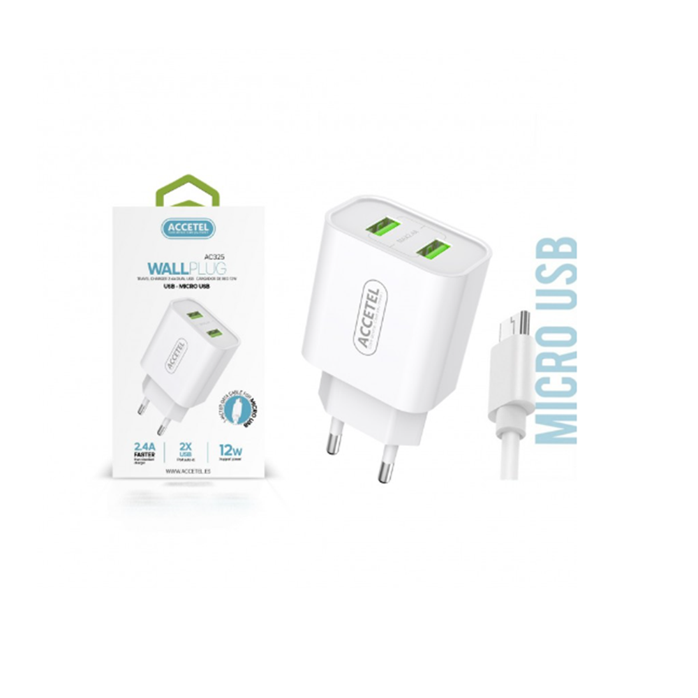 AC325 Cargador De Pared Con Puertos Dual USB - Cable Micro USB