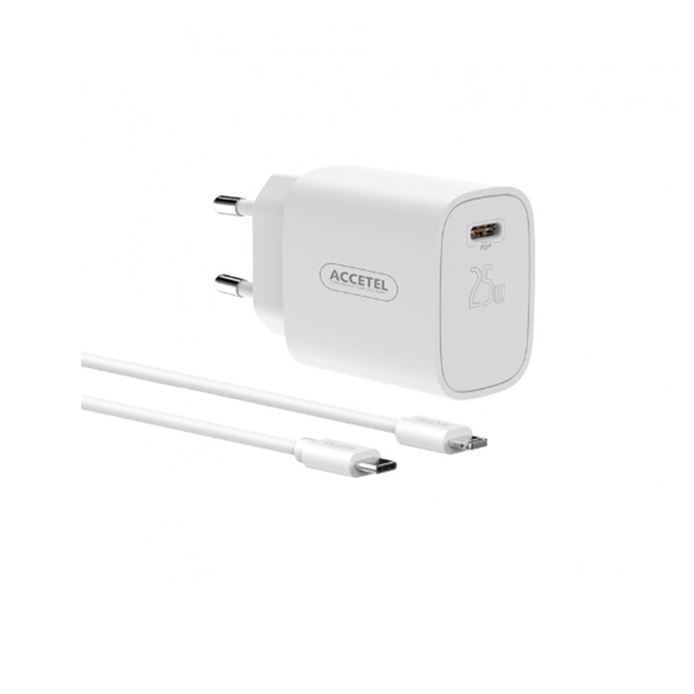 AC853 Cargador Carga Rápida De Pared USB-C PD 25W - Cable USB-C A Lightning 1M