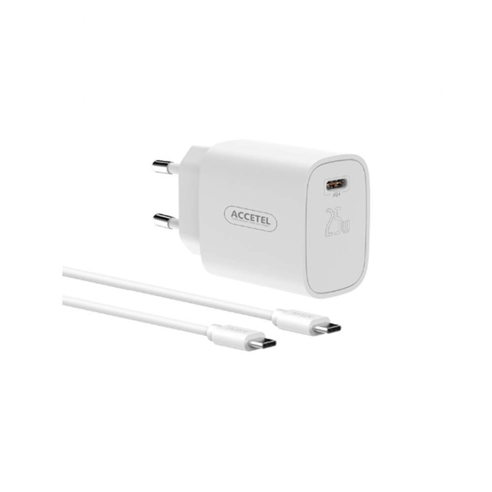 AC857 Cargador Carga Rápida De Pared USB-C PD 25W - Cable USB-C A USB-C 1M