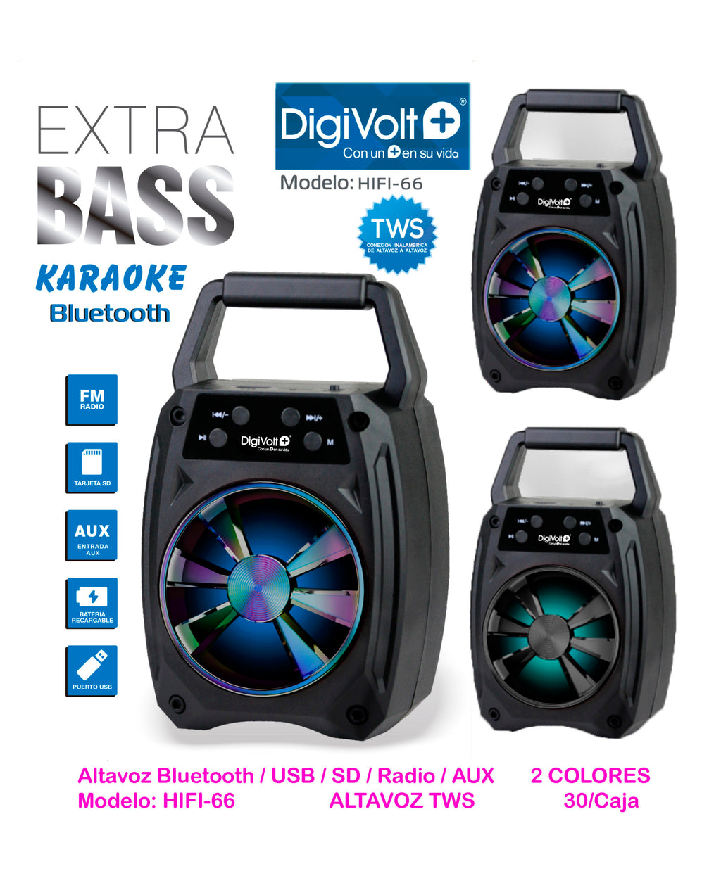 DigiVolt Hifi-66 Altavoz Inalámbrico Portátil Con Luz Led