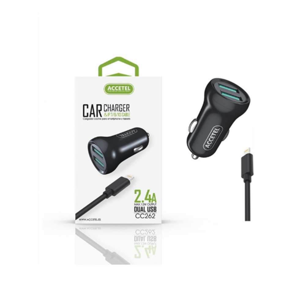 CC262 Cargador Coche 2.4A 2USB - IP 7/8/X 14/14PRO/14 PRO MAX Negro