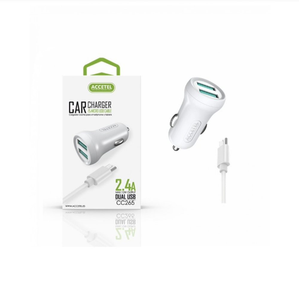 CC265 Cargador Coche 2.4A 2USB - Micro USB Blanco