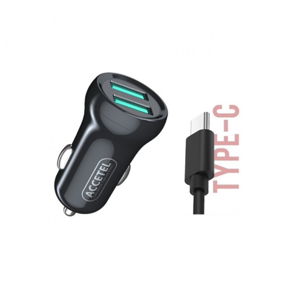 CC266 Cargador Coche 2.4A 2USB - Type C Negro