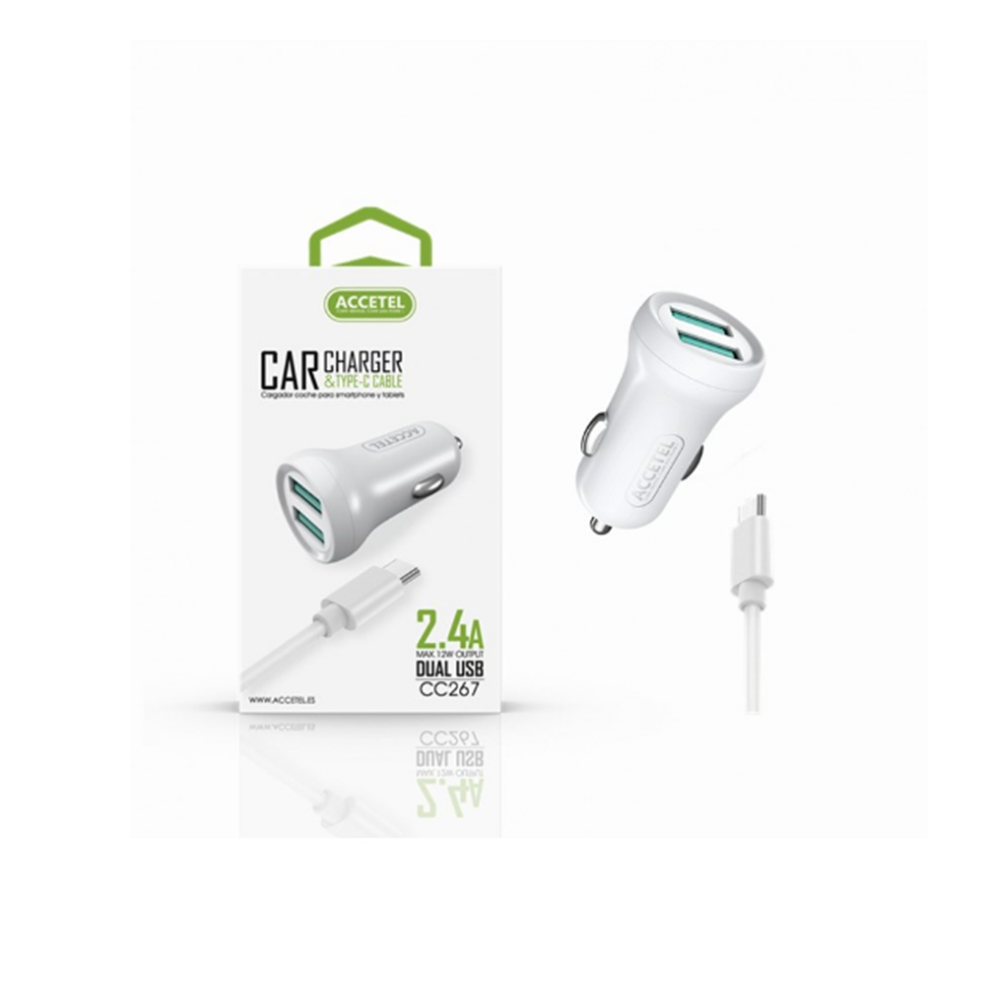 CC267 Cargador Coche 2.4A 2USB - Type C Blanco