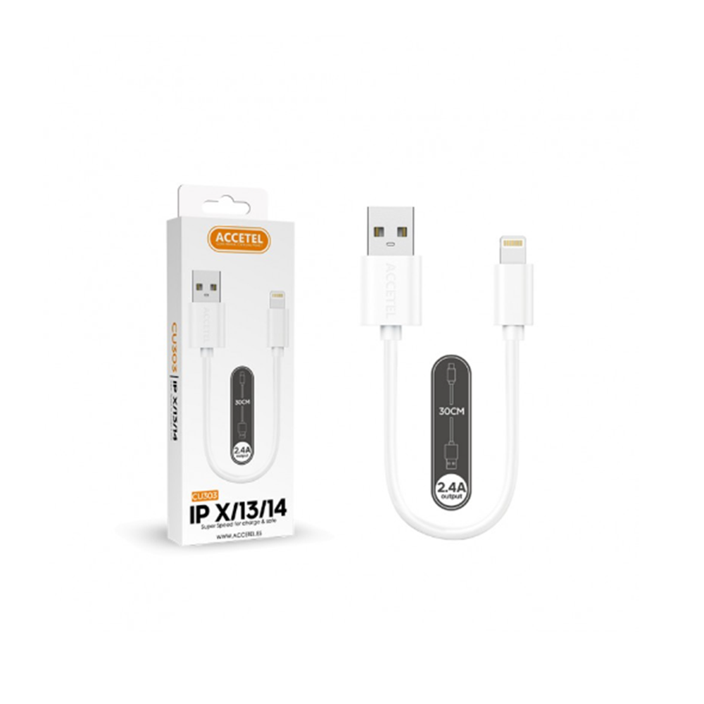 CU303 Cable Datos 2.4A - IPhone X/13/14 Blanco (0.30M)