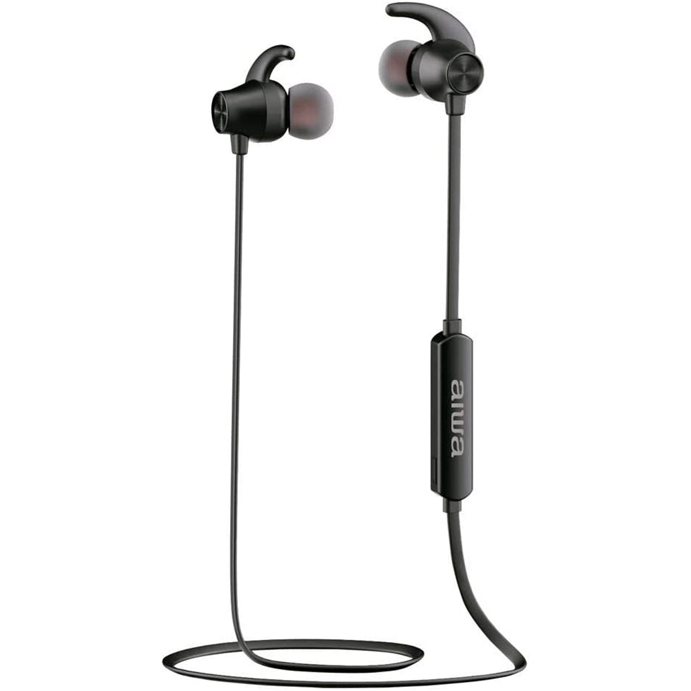 Aiwa ESTBT-400BK: Auriculares Deportivos inalámbricos Bluetooth 5.0, Manos Libres, In-Wire Soft-Touch, Hyperbass, Diseño ergonómico, Resistente al Agua (IPX5), Batería 6h, Recarga rápida, Color Negro