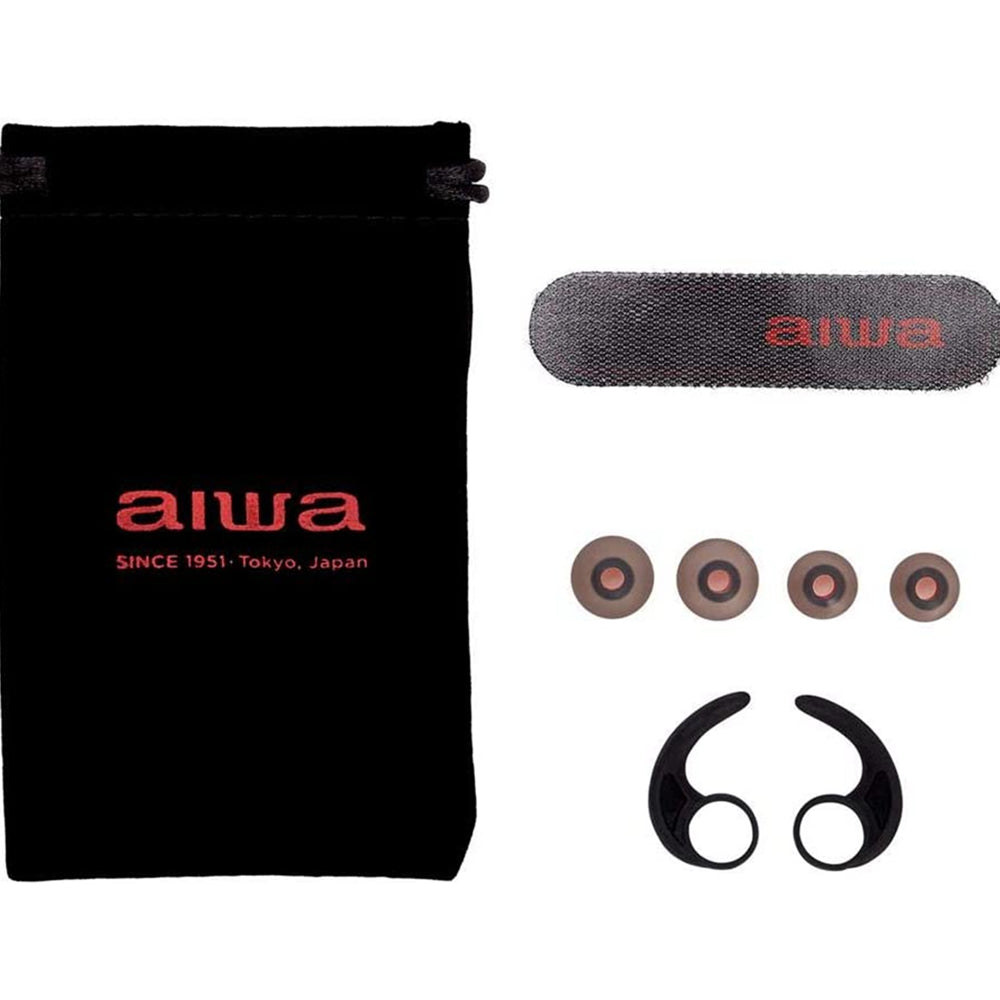 Aiwa ESTBT-400BK: Auriculares Deportivos inalámbricos Bluetooth 5.0, Manos Libres, In-Wire Soft-Touch, Hyperbass, Diseño ergonómico, Resistente al Agua (IPX5), Batería 6h, Recarga rápida, Color Negro