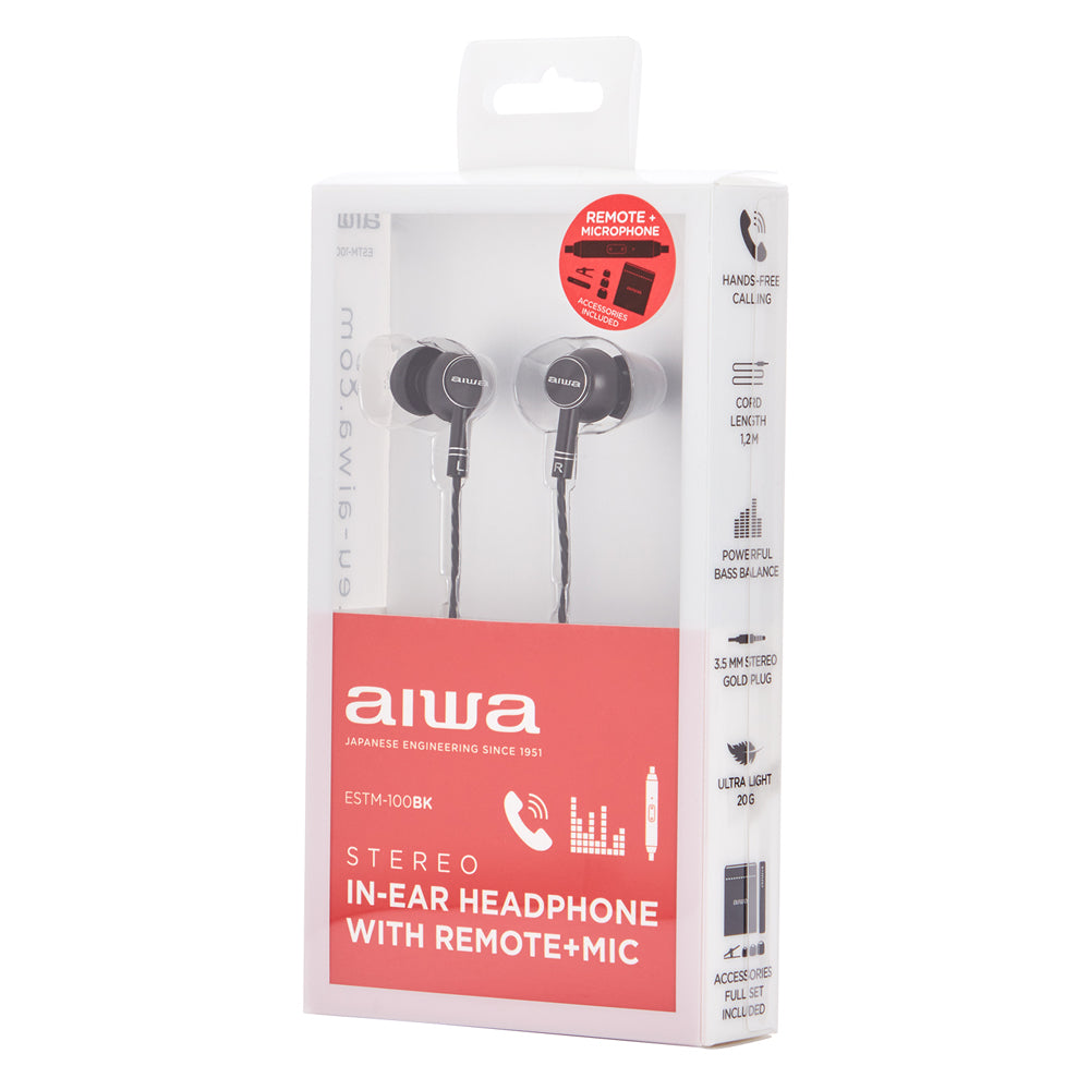 Aiwa ESTM-100BK, Auriculares In-Ear, Jack 3.5 mm