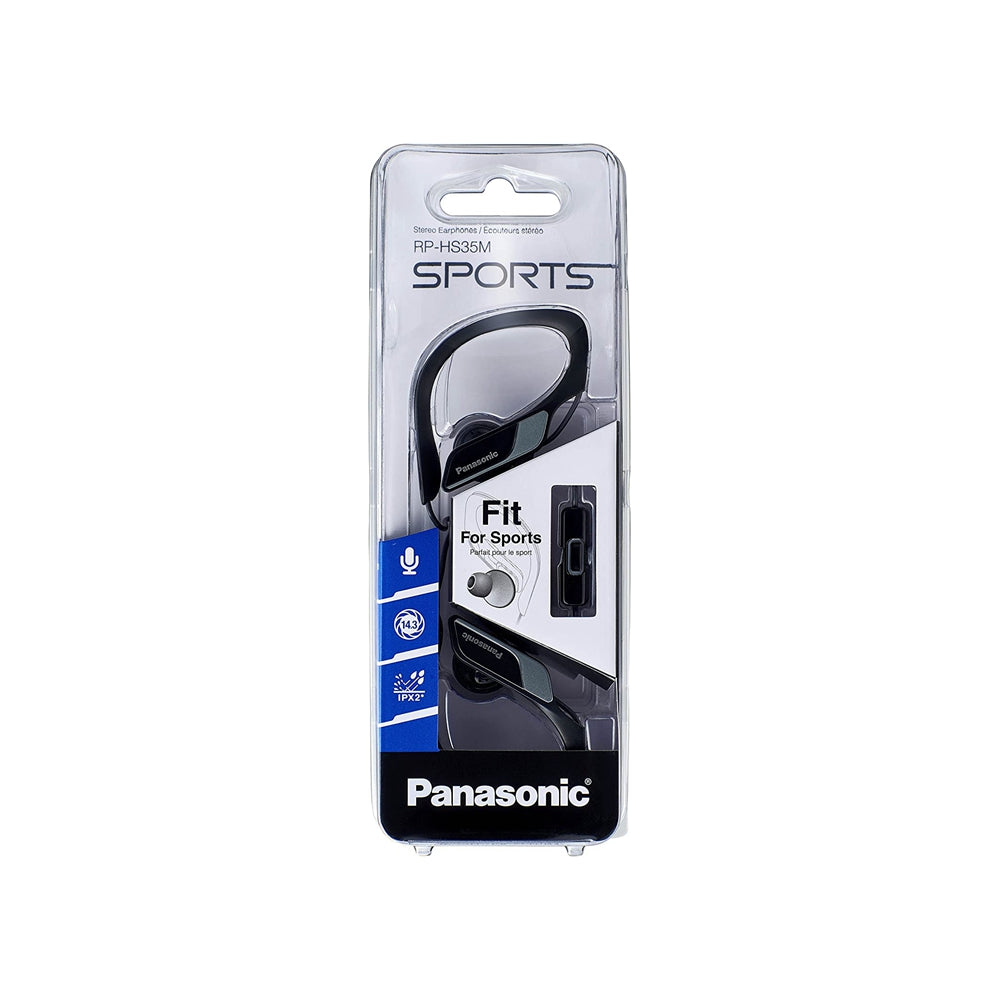 Panasonic RP-HS35ME - Auriculares Deportivos (Impermeable, Uso Cómodo y Ultraligero, Micrófono, Cancelación de Ruido, Deporte para iPhone y Android)