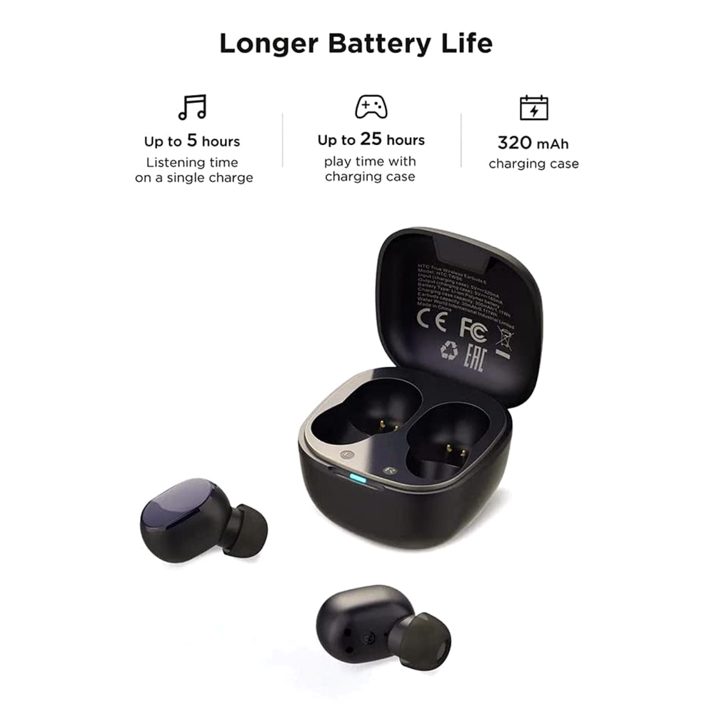 HTC Original TWS 6 Ture Wireless Earbuds Auriculares Inalámbricos con Bluetooth 5.3,Estéreo Dual, Reducción de Ruido, Bajos, Control Táctil, Deportivos