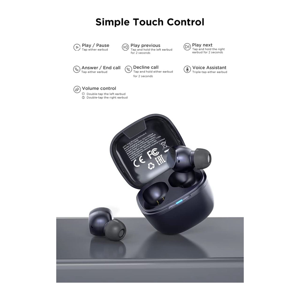 HTC Original TWS 6 Ture Wireless Earbuds Auriculares Inalámbricos con Bluetooth 5.3,Estéreo Dual, Reducción de Ruido, Bajos, Control Táctil, Deportivos