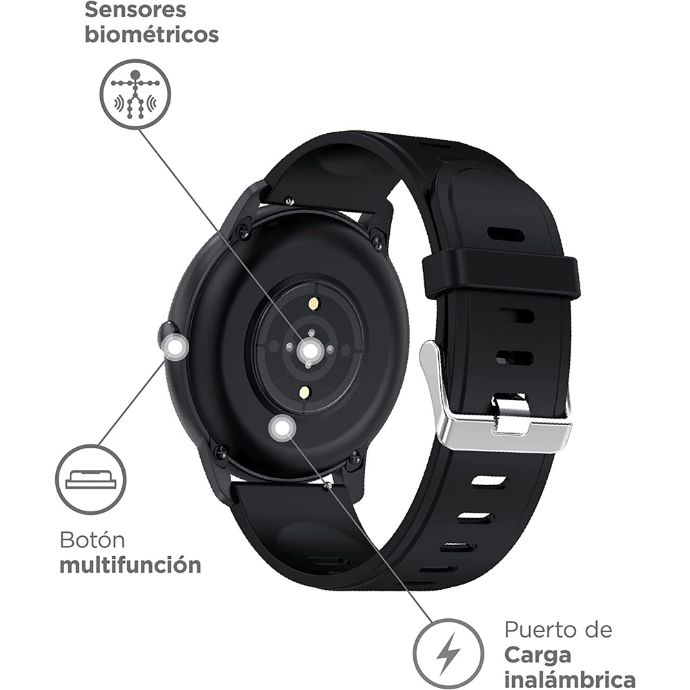 KSIX Reloj Inteligente Eclipse para Hombre Multideporte. Smartwatch Táctil 1.28” IPS Impermeable con Bluetooth. Pulsera de Actividad con Pulsómetro, Medidor de Presión Arterial y Oxígeno en Sangre