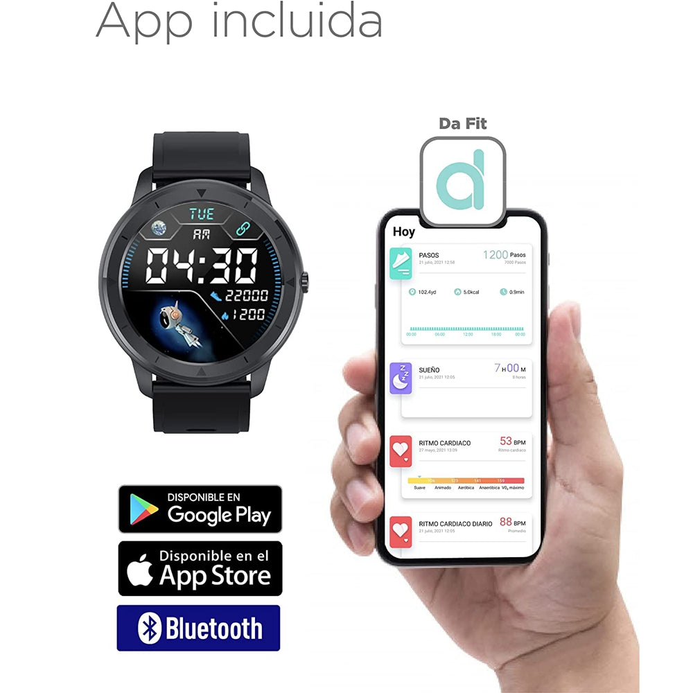 KSIX Reloj Inteligente Eclipse para Hombre Multideporte. Smartwatch Táctil 1.28” IPS Impermeable con Bluetooth. Pulsera de Actividad con Pulsómetro, Medidor de Presión Arterial y Oxígeno en Sangre