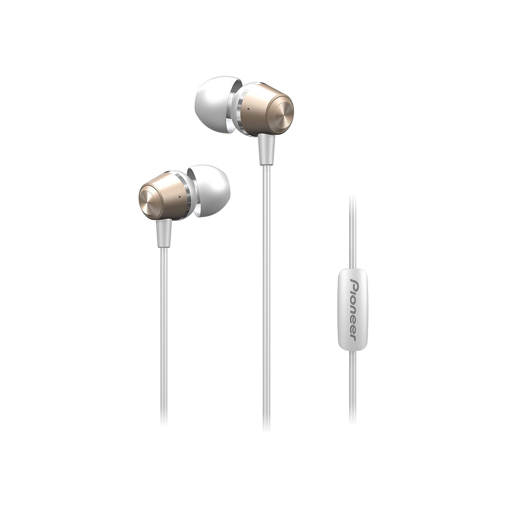 Pioneer SE-QL2T(G) Auriculares intraaurales (Cuerpo de Aluminio, Auriculares, Panel de Control, micrófono/Manos Libres, Ligeros, Compacto, para iPhone, Smartphones Android, Tablet), Oro