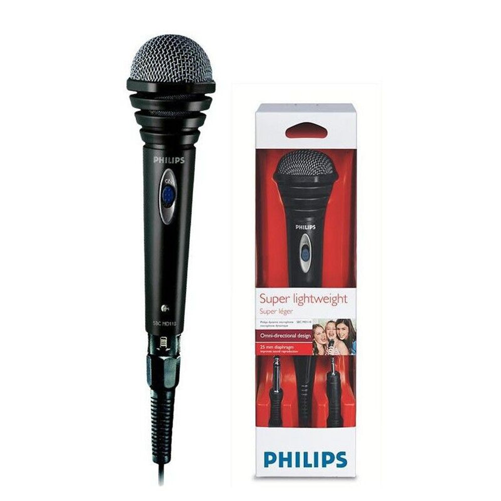 PHILIPS AUDIO SBCMD110/00 - Micrófono dinámico para Karaoke (Cable de 1.5 m, Conector minijack a Jack Mono), Color Negro