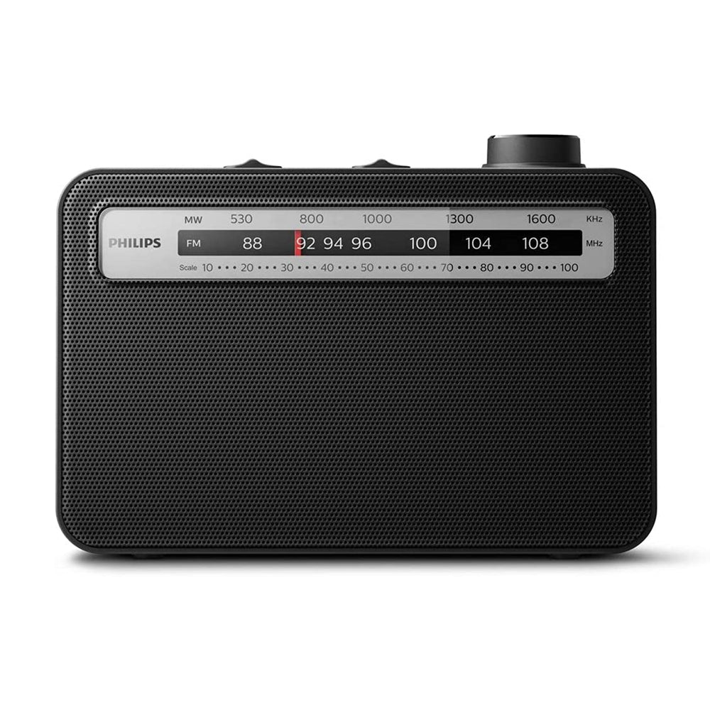 Phillips TAR2506/12 Radio Clásica, Radio Portátil FM/MW Analógica UKW/MW, Radio para llevar, Funciona con Electricidad o Pilas, Interiores y Exteriores, Diseño Clásico, Negro 210 mm x 149 mm x 66.3 mm