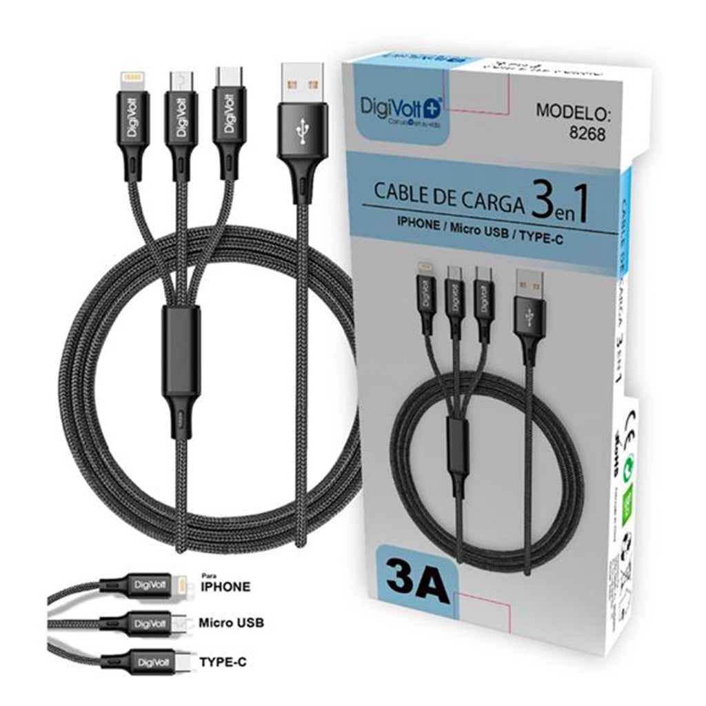 Digivolt Cable 3 En 1 Micro Usb Iphone Tipo C 3a Cb-8268