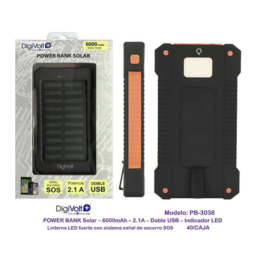 Digivolt PB-3038 Power Bank Solar 6000 Mah 2a Usb/Led