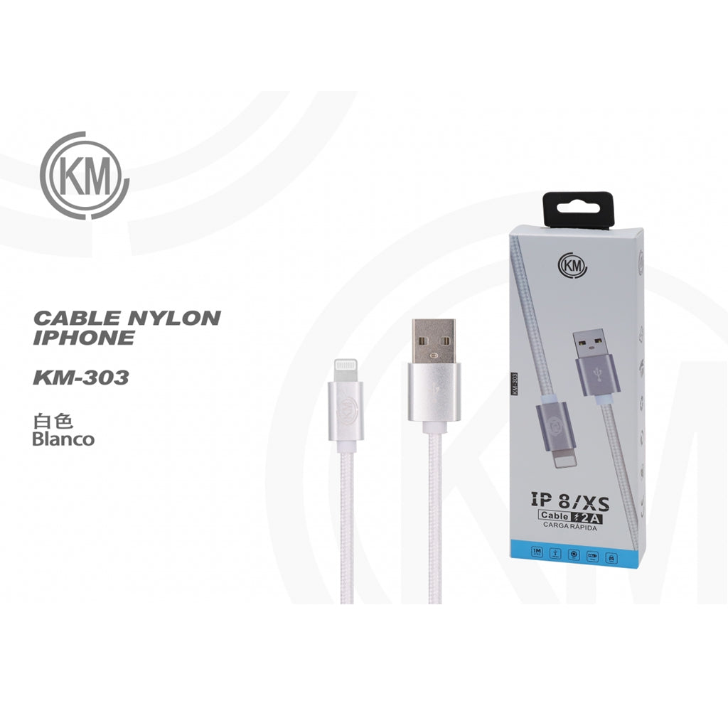 KM-303 CABLE LIGHTNING TRENZADO NYLON [BLANCO]