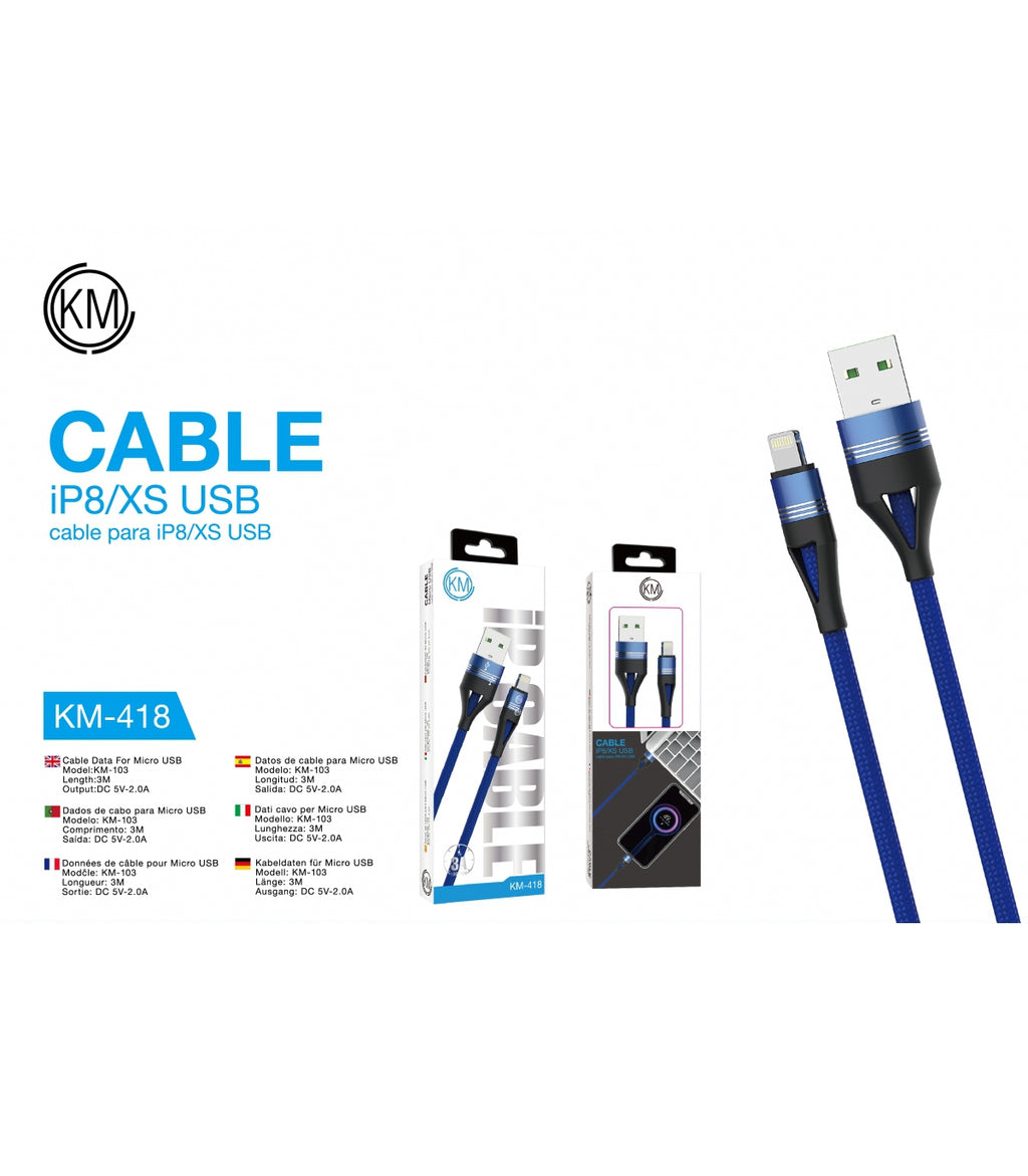 KM-418 CABLE LIGHTNING TRENZADO NYLON [AZUL]