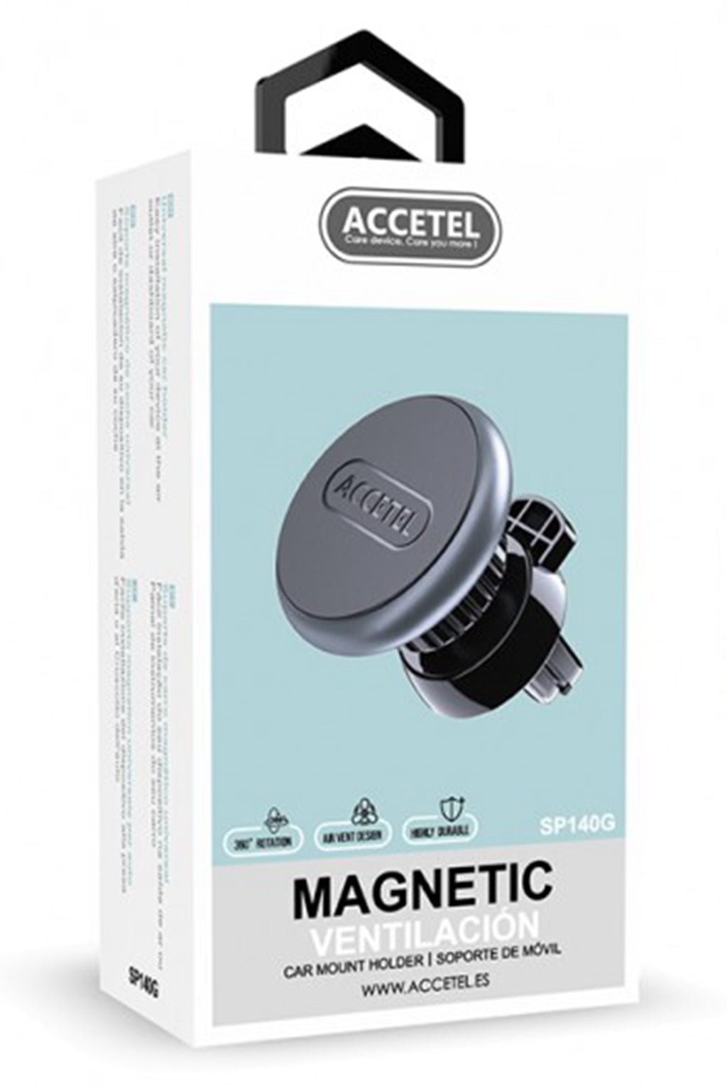 Accetel SP140G Soporte Magnético Coche 360º Giratorio Rejillas De Ventilación - Gris Espacial SP140G